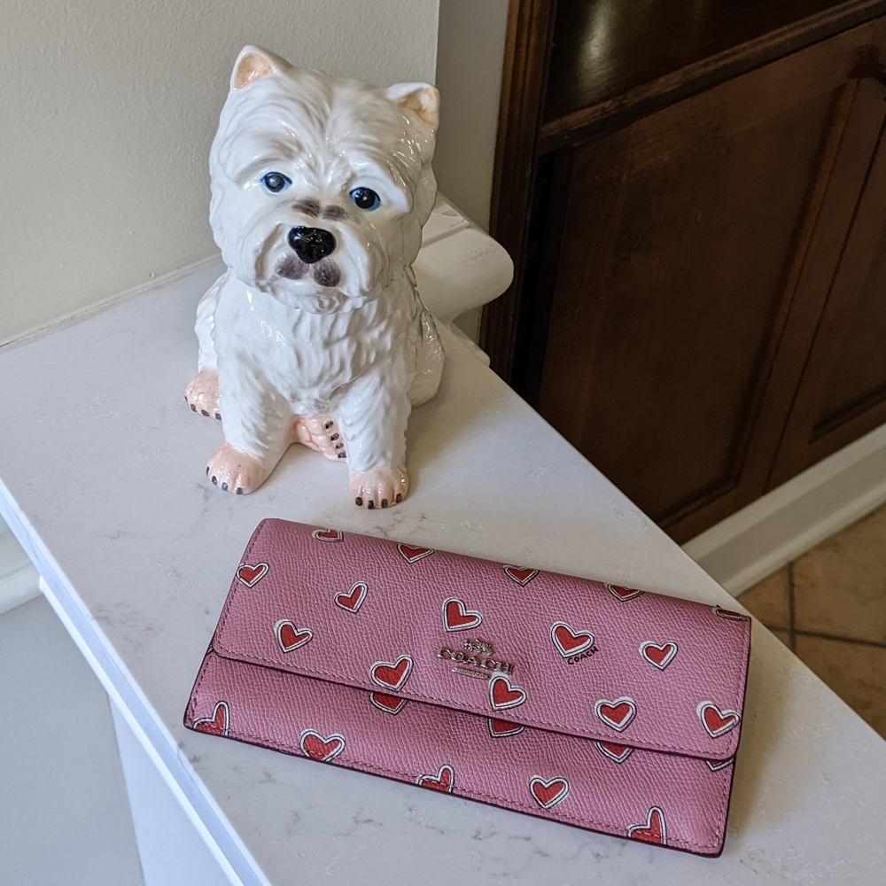 Coach red ♥️ and pink leather skinny wallet
